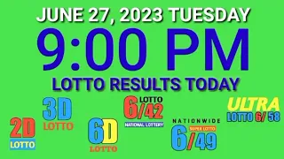 9pm Lotto Result Today PCSO June 27, 2023 Tuesday ez2 swertres 2d 3d 6d 6/42 6/49 6/58