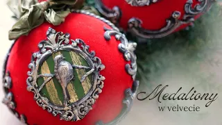 Medalion świąteczny z velvetem instruktaż decoupage tutorial krok po kroku
