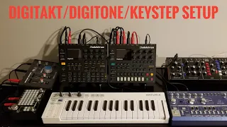 Setting up the Digitakt, Digitone, with a Keystep, and other hardware.