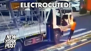 Truck driver survives being electrocuted after steel bars touch overhead power cable | New York Post