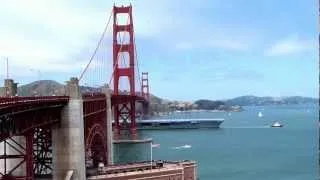 Nuclear-powered aircraft carrier USS Nimitz at the Golden Gate Bridge's 75th anniversary