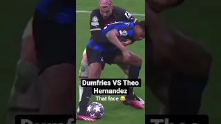 Dumfries vs Theo Hernandez, dat gezicht 😂 #dumfries #theohernandez #inter #acmilan #championsleague
