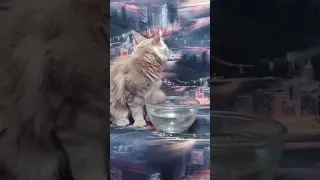 Котёнок Мейн Кун Бальдр пьёт воду