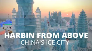 China's Ice City from Above - Aerial Drone View of Harbin Winter Festival