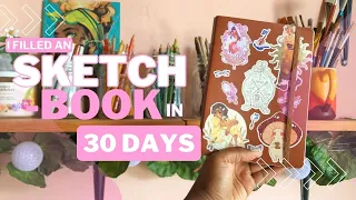 ･ﾟ✧ ･I Filled an Entire Sketchbook in 30 Days + Flip through || 30 DAY ART CHALLENGE･ﾟ✧ ･ﾟ