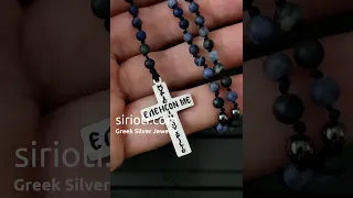 Natural Sodalite Stones Rosary Cross Greek Blessing Necklace - Sirioti Jewelry #jewelry #silver