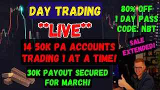 **LIVE** DAY TRADING - 50k FUNDED ACCOUNTS - 80% OFF - 1 DAY PASS - CODE NBT