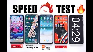 Realme 3 Pro vs Redmi Note 7 Pro vs Realme 3 vs Galaxy A50 Speedtest Comparison & RAM Management🏁🔥