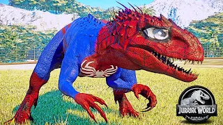 Spiderman I-REX vs Black Panther Tyrannosaurus Rex Dinosaurs Fight 🌍 JURASSIC WORLD EVOLUTION