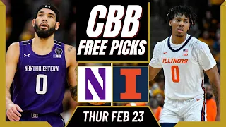 NCAA College Basketball Free Picks | NORTHWESTERN vs ILLINOIS (2/23/23) NCAAB Picks