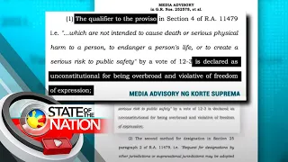 Dalawang bahagi ng Anti-terror Law, idineklarang unconstitutional ng Korte Suprema | SONA