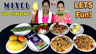 MIXED FOOD CHALLENGE IN TAMIL FOODIES DIVYA VS ANUSHYA / MANGO,DAIRY MILK, CHICKEN,CHCIEN RICE