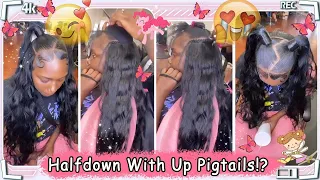 🙌🏽Trendy Hairstyle Inspo: Quick Weave Halfdown With Pigtails! Natural Looking For Girls Ft.#ELFINHA