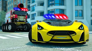 Monster Fire Truck VS Hooligan Sports Car Chase | Wheel City Heroes (WCH) Police Truck Cartoon