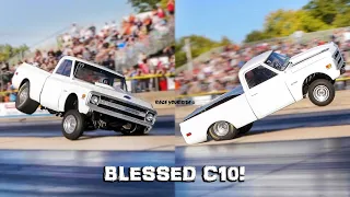 BLESSED C10 '69 CHEVY PICKUP! 565 BBC! MOST VIOLENT WHEELIE! BYRON DRAGWAY 2022 WHEELSTAND EVENT!