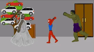 Granny vs Spiderman vs Hulk Cars Tree Funny Animation- Drawing Cartoons 2 - Raza Animations