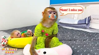 Monkey Kaka and monkey Mit are sad because they miss mom