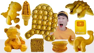 Mukbang 황금색공룡 먹방 gold Dinosaur mukbang 불닭라면 곰초콜릿 아이스크림 Fire Spicy Noodle JJAEMI째미 Eating show