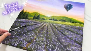 Sunset and Lavender Field painting with Acrylic