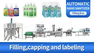 Automatic Hand Sanitizer Liquid Filling Capping Labeling Line Machine With Mixing Tank