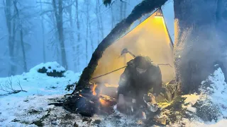 SOLO 2 Days WINTER CAMPING in SNOWSTORM | HOT SHELTER in CRAZY COLD | ASMR