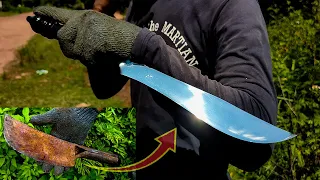 Making new powerful survival knife from an old rusted cleaver | Knife Restoration