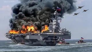 13 Minutes Ago! Russian aircraft carrier carrying nuclear bombs destroyed by Ukraine in Black Sea