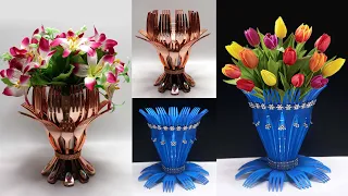 2 Plastic Forks Flower Vase DIY Ideas | Ide Kreatif Vas Bunga dari Sendok Plastik Garpu Bekas