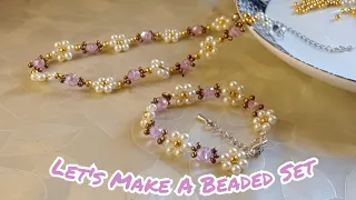 Beaded Jewelry Set Tutorial! How To Make Beaded Necklace And Bracelet 🦪