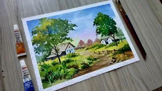 How to paint Landscape /scenery of beautiful nature.. easy watercolor painting