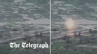 Russian helicopter destroyed by surface to air missile in Ukraine