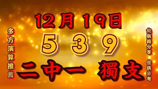 12月19日，539獨支，539二中一，上期中♥10，預測參考