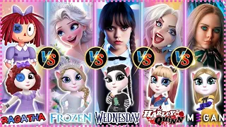 My talking Angela 2  Ragatha VS Frozen VS Wednesday vS Harley Quinn vS M3GAN  cosplay