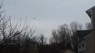A loud uh-1n helicopter fly by