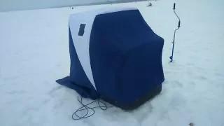 мобильная палатка-сани палатка зимней рыбалки Mobile tent on a sled for ice fishingkalastus teltassa