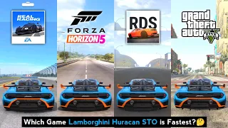 Lamborghini Huracan STO Top Speed in Real Racing 3, Forza Horizon 5, Real Driving School & GTA 5