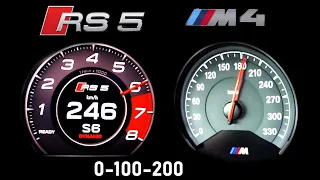 2018 Audi RS-5 vs 2016 BMW M4 Acceleration sound 0-100 km/h & 0-200 km/h