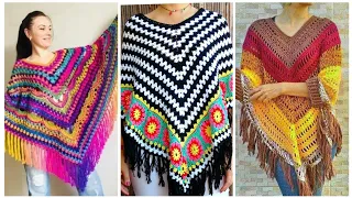 Fabulosos y hermosos diseños de ponchos de crochet hechos a mano para damas.