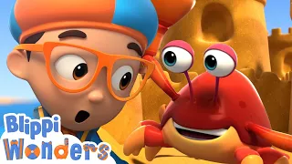 Blippi Wonders - Digging Crabby the Crab | Building Sandcastle Fun | Educational Cartoons for Kids