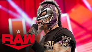 Rey Mysterio gives an emotional address during his 20th Anniversary Celebration: Raw, July 25, 202..