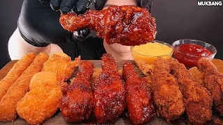 ASMR MUKBANG | SPICY FRIED CHICKEN & FRIED SHRIMP CHEESE BALL EATING BBQ 핫황금올리브치킨 새우스틱 닭껍질튀김 먹방