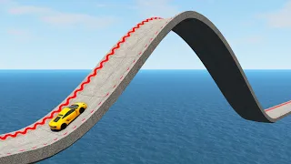 Impossible Weird Wave Bridge Crossing Cars Vs Deep Water Stunt - BeamNG.Drive