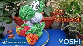 How to make a Yoshi in 3D Origami with reusable paper | Yoshi en Origami 3D con papel reusable