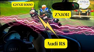 Kawasaki ZX10R & Suzuki GSXR 1000 Vs Audi R8 || Random Street Race Bikes Vs Car