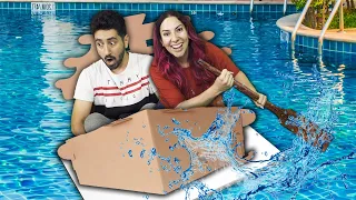 FIZEMOS UM BARCO DE PAPELÃO E ISOPOR e TESTAMOS NA PISCINA | Gabriel e Shirley 2.0