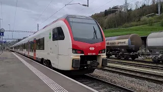 départ de deux RABe 523 "flirt TSI" CFF en commande multiple à Cossonay, gare