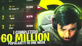 I COMPLETED 60 MILLION POPULARITY IN JUST ONE WEEK 😱🔥 PUBG MOBILE