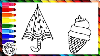 How to draw and colour watermelon umbrella and ice cream | drawing, colouring  painting