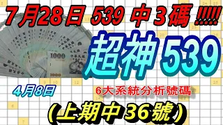 今彩539-4月8日 超神539 超神 6大系統分析號碼 539(上期中36號)