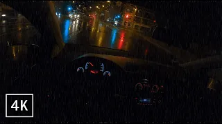 ☔POV: You are Driving in ☔Heavy Rain through the City at Night / 4K